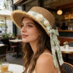 Chapeau de paille en raphia pour femme à dessus plat – Image 8