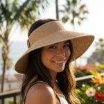 Chapeau visière de plage pliable en paille pour femme