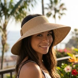 Chapeau visière de plage pliable en paille pour femme