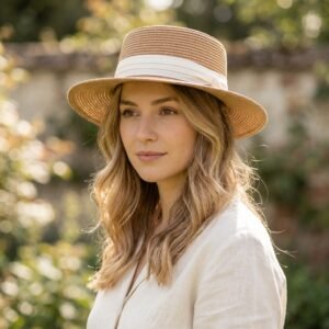 Chapeau de paille de canotier pour femme chic et décontracté