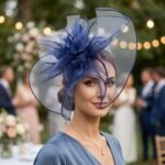 Chapeau de Mariage Fascinator Bibi en Maille et Plumes avec Serre-Tête Amovible