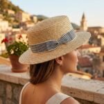 Chapeau Canotier en Paille Fine pour Femme avec Ruban Rayé et Nœud Élégant – Image 5