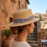 Chapeau Canotier en Paille Fine pour Femme avec Ruban Rayé et Nœud Élégant – Image 2