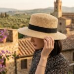 Chapeau de Soleil Canotier Anti-UV UPF 50+ en Paille de Blé avec Ruban Noir