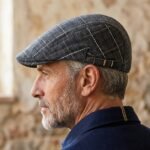 Casquette Plate Unisexe en Effet Lin Gris Anthracite à Fines Rayures Blanches – Image 4