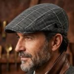 Casquette Plate Unisexe en Effet Lin Gris Anthracite à Fines Rayures Blanches – Image 3