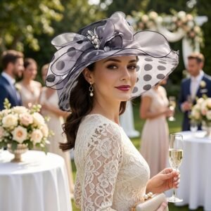 Chapeau de cérémonie en organza à large bord pour femmes