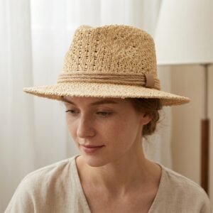Chapeau coréen en paille tressée pour femme