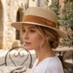 Chapeau de paille pour femme à calotte plate
