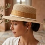 Chapeau canotier d'été élégant orné de perles – Image 2