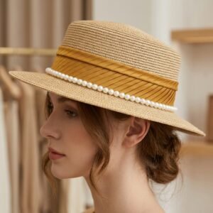 Chapeau canotier d'été élégant orné de perles