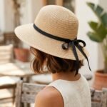 Chapeau de paille pliable style cloche romantique avec ruban