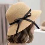 Chapeau de paille pliable style cloche romantique avec ruban – Image 4