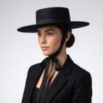 Chapeau canotier en laine à large bord pour femme