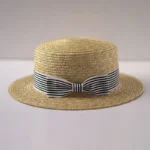 Chapeau Canotier en Paille Fine pour Femme avec Ruban Rayé et Nœud Élégant – Image 10