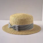 Chapeau Canotier en Paille Fine pour Femme avec Ruban Rayé et Nœud Élégant – Image 9