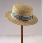 Chapeau Canotier en Paille Fine pour Femme avec Ruban Rayé et Nœud Élégant – Image 8