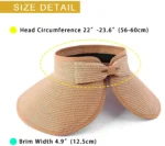 Chapeau visière de plage pliable en paille pour femme – Image 3