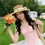 Chapeau de paille en raphia pour femme à dessus plat – Image 4