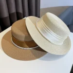 Chapeau canotier d'été élégant orné de perles – Image 5