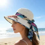 Chapeau de soleil motif floral et protection solaire