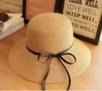 Chapeau de paille pliable style cloche romantique avec ruban – Image 3