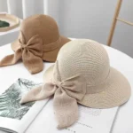 Chapeau de soleil élégant en paille avec nœud décoratif – Image 3