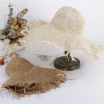 Chapeau de paille décontracté en papier pour femme avec bords frangés – Image 3