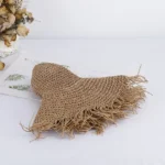 Chapeau de paille décontracté en papier pour femme avec bords frangés – Image 8