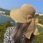 Chapeau de soleil élégant en paille avec nœud décoratif – Image 2