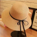 Chapeau de paille pliable style cloche romantique avec ruban – Image 2