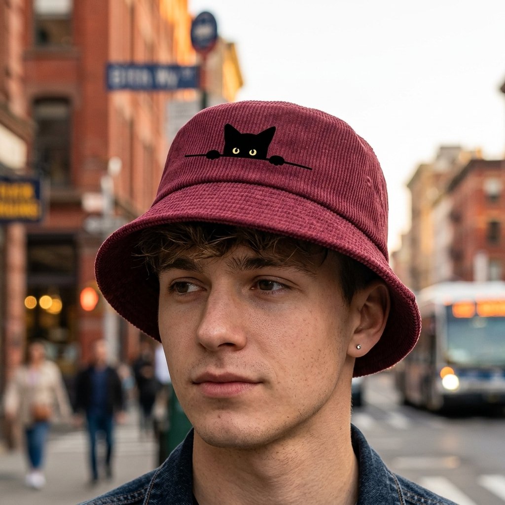 Chapeau bob avec motif chat espiègle