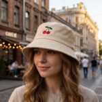 Chapeau bob brodé avec motif cerises