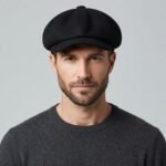 Casquette gavroche en laine noire style vintage unisexe – Image 4