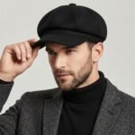 Casquette gavroche en laine noire style vintage unisexe – Image 3