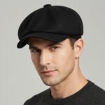 Casquette gavroche en laine noire style vintage unisexe