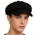 Casquette gavroche en laine noire style vintage unisexe – Image 6