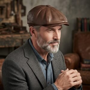 Casquette gavroche vintage en simili cuir