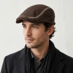 Casquette plate en coton marron avec surpiqûres décoratives – Image 4