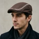 Casquette plate en coton marron avec surpiqûres décoratives – Image 3