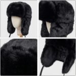 Chapka ouchanka noire en fausse fourrure effet raton laveur – Image 3
