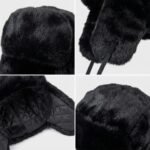 Chapka ouchanka noire en fausse fourrure effet raton laveur – Image 5