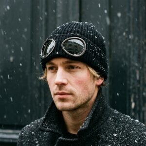 Bonnet noir tricoté avec lunettes intégrées