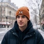 Bonnet marron en maille avec broderie visage Goomba – Image 4
