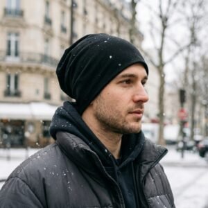Bonnet slouchy noir en coton respirant