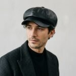 Casquette gavroche noire en cuir style rétro marin vintage