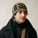 Bonnet dôme kaki et noir à motifs jacquard géométriques – Image 9