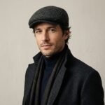Casquette plate pour homme à carreaux gris foncé