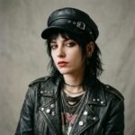 Casquette de marin noire en cuir artificiel avec détails métalliques – Image 5