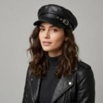 Casquette de marin noire en cuir artificiel avec détails métalliques – Image 3